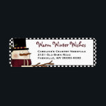 Primitive Snowman Return Address Label- Holiday Label<br><div class="desc">A cherry, primitive snowman with twig arms is all ready to wish everyone "Warm Winter Greetings". Warm, primitive colors of burgundy, tan and black. The whimsy, primitive snowman is all dressed for winter in his black topcoat with tan and burgundy stripe with coordinating scarf. Easily personalize with your name, family...</div>