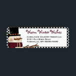 Primitive Snowman Return Address Label- Holiday Label<br><div class="desc">A cherry, primitive snowman with twig arms is all ready to wish everyone "Warm Winter Greetings". Warm, primitive colors of burgundy, tan and black. The whimsy, primitive snowman is all dressed for winter in his black topcoat with tan and burgundy stripe with coordinating scarf. Easily personalize with your name, family...</div>