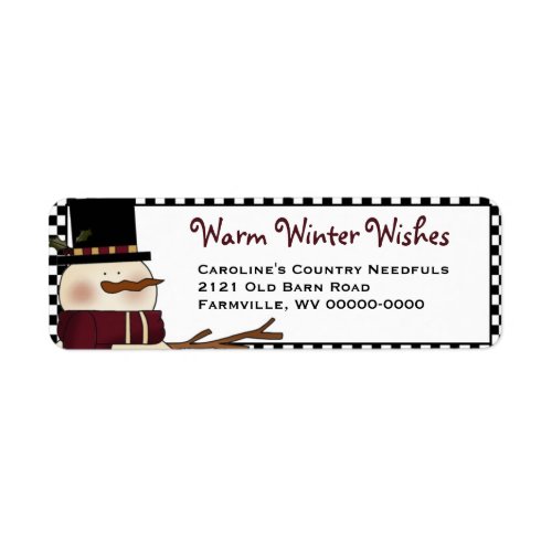 Primitive Snowman Return Address Label_ Holiday Label