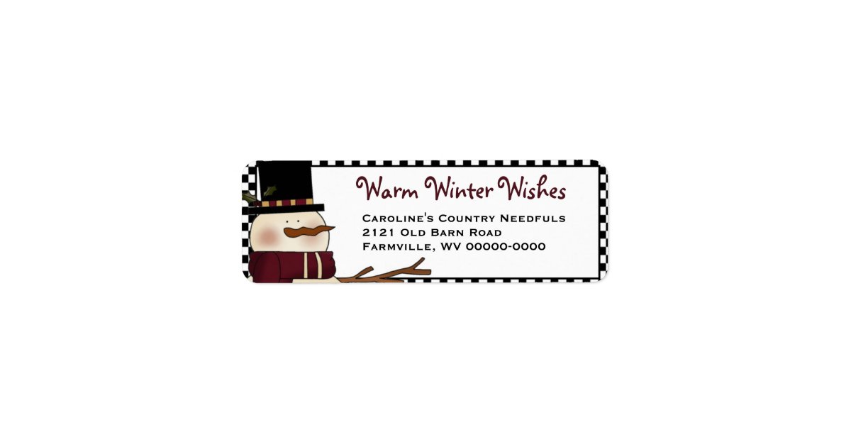 Primitive Snowman Return Address Label- Holiday Label | Zazzle