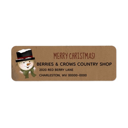 Primitive Snowman Rustic Address Label