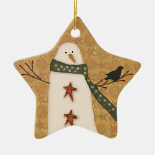 Primitive Snowman Star Ornament
