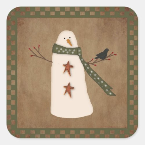 Primitive Snowman Sticker