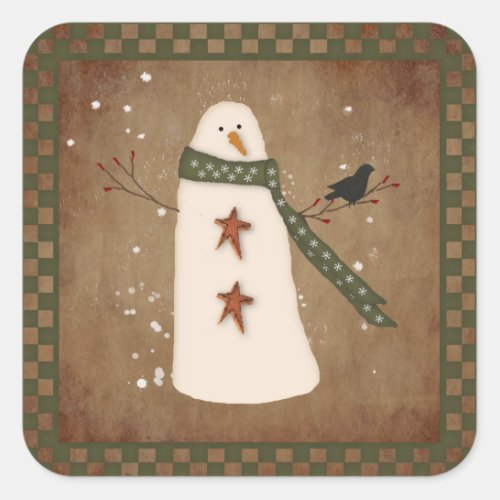 Primitive Snowman Sticker