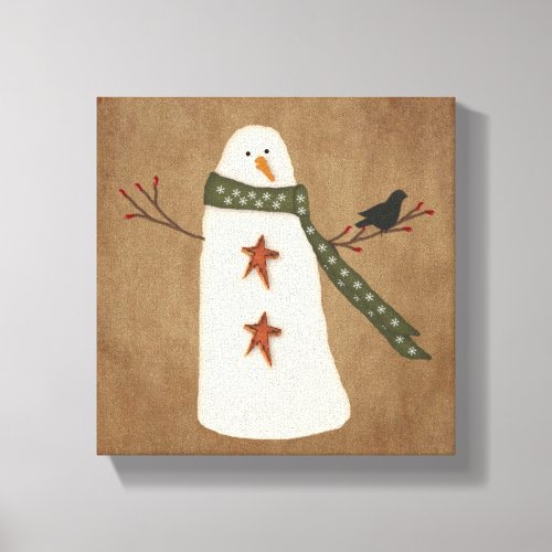 Primitive Snowman Stretched Canvas Print