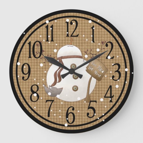 Primitive Snowman Theres Snow Place Like Home Large Clock