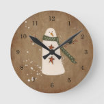 Primitive Snowman Wall Clock at Zazzle