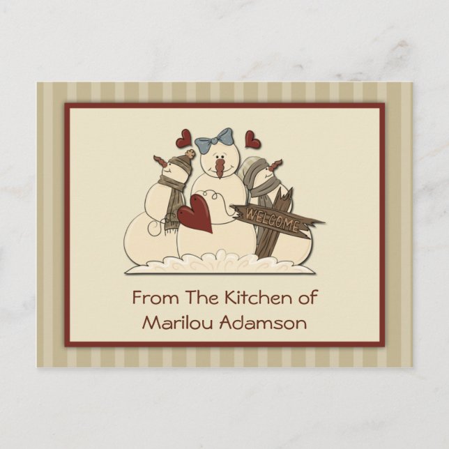 Primitive Snowmen Recipe Cards (Front)