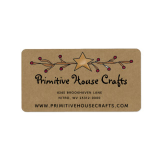 PRIMITIVE STAR & BERRIES ON KRAFT RETURN ADDRESS LABEL