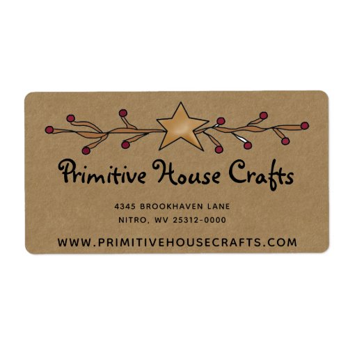 PRIMITIVE STAR  BERRIES ON KRAFT SHIPPING LABEL