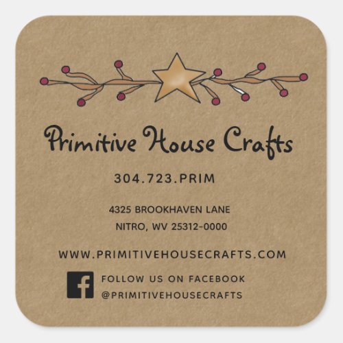 PRIMITIVE STAR  BERRIES ON KRAFT SQUARE SQUARE STICKER