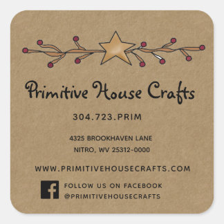 PRIMITIVE STAR & BERRIES ON KRAFT SQUARE STICKER