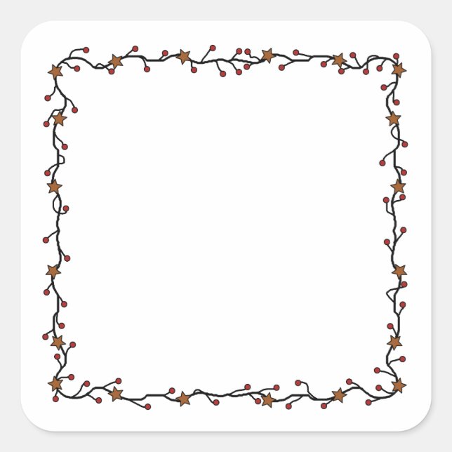 Primitive Stars, Berries & Twigs Square Wreath Sticker (Front)