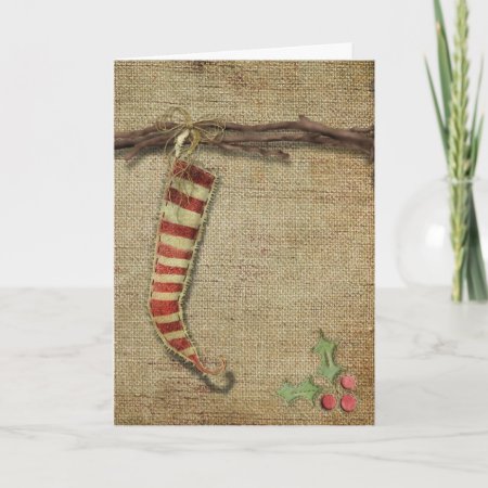 Primitive Stocking Christmas Greeting Card