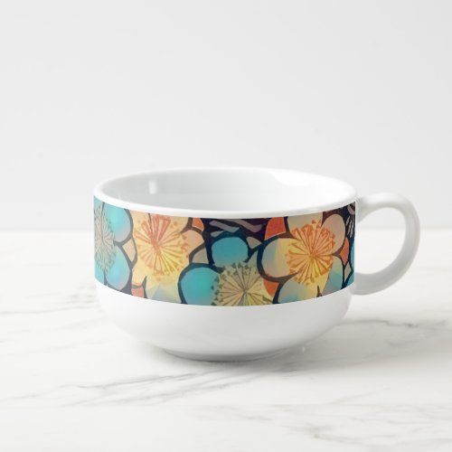 Primitive Style Flower Art Soup Mug Cup