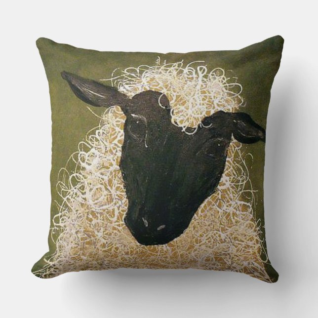 "Primitive Style/Sheep" THROW PILLOW (Front)