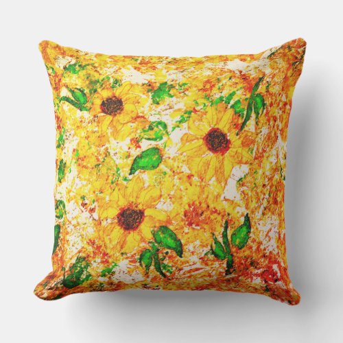 Primitive Sunflowers Green Leaves Rustic Outdoor Pillow