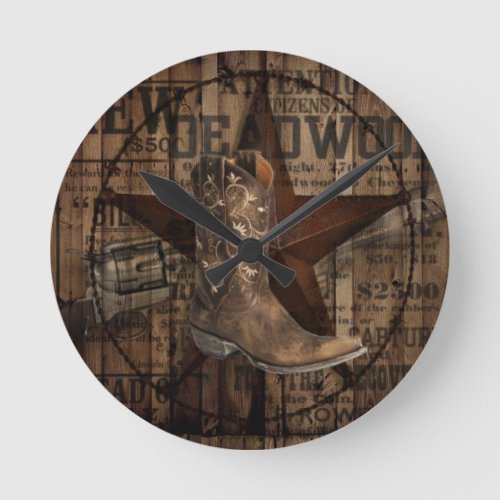 Primitive texas lone Star Western Country Cowboy Round Clock