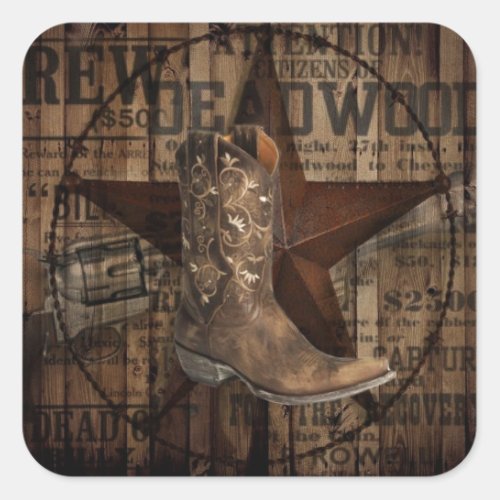 Primitive texas lone Star Western Country Cowboy Square Sticker