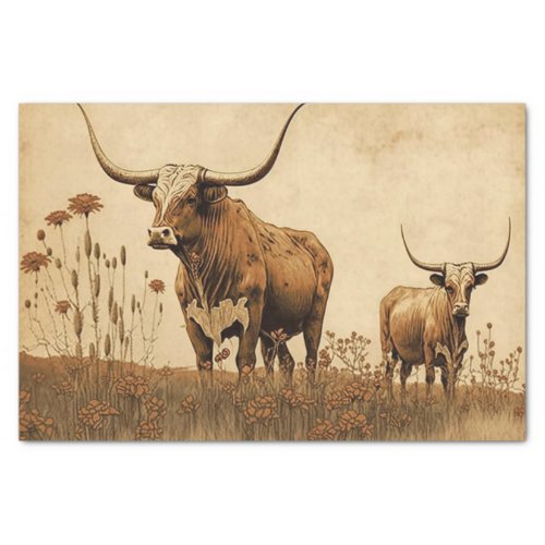 Primitive Texas Longhorns Tissue Paper