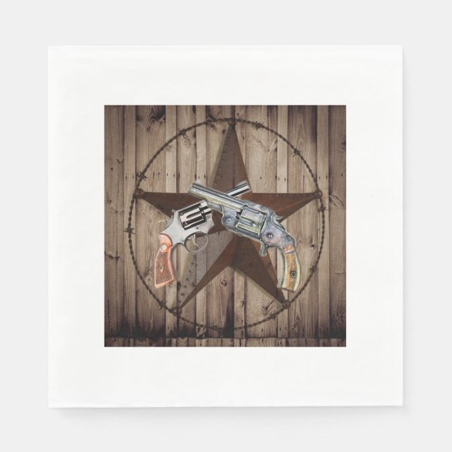 Primitive texas star western country cowboy pistol paper napkins (Front)