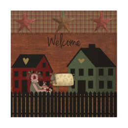 Primitive Welcome Wood Wall Art 12x12