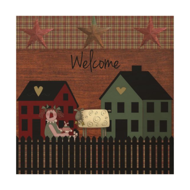 Primitive Welcome Wood Wall Art 12x12 (Front)
