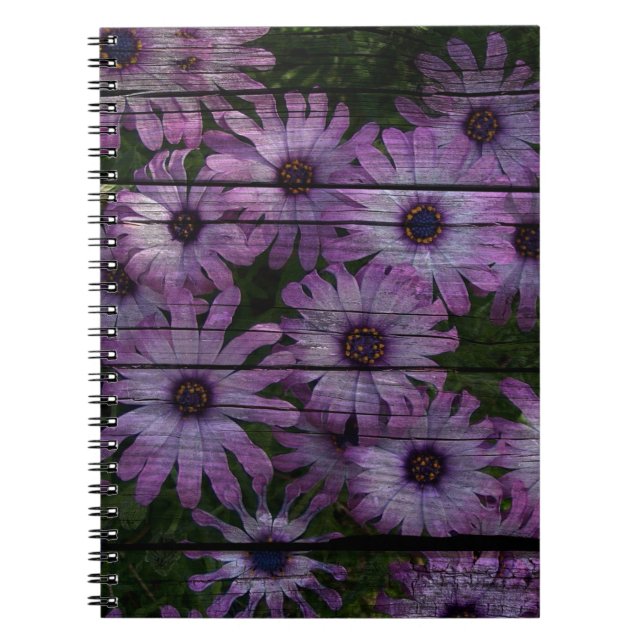 Primitive Western Country Barn plank purple daisy Notebook (Front)