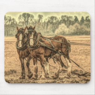 Primitive Western country farm animal draft horses Mouse Pad