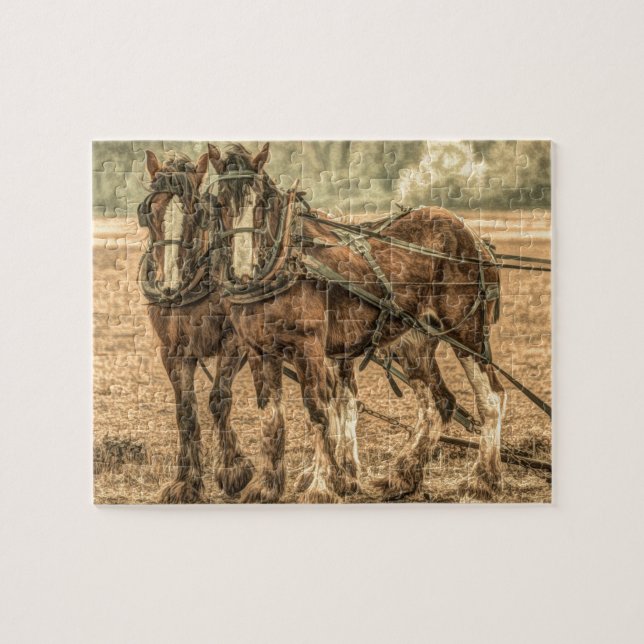 Primitive Western country farm horses Jigsaw Puzzle (Horizontal)