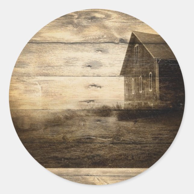 primitive western country old barn farmhouse cabin classic round sticker (Front)