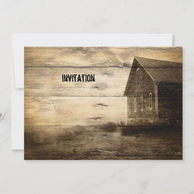 primitive western country old barn farmhouse cabin invitation (Front)