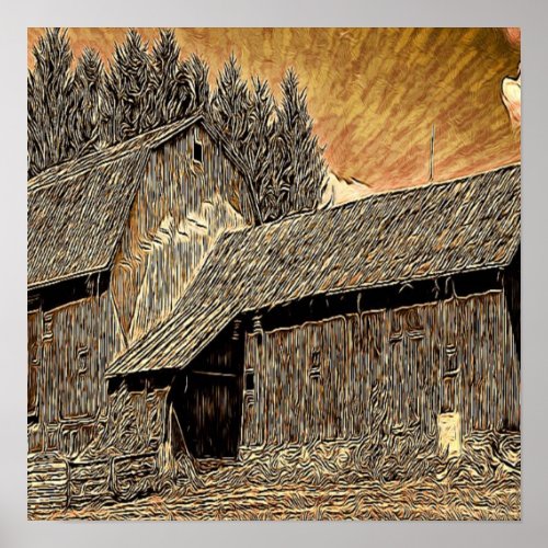 Primitive Western country old barn farmhouse Poster