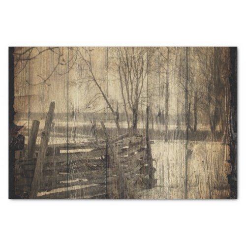 Primitive western country old wood fence farm tissue paper