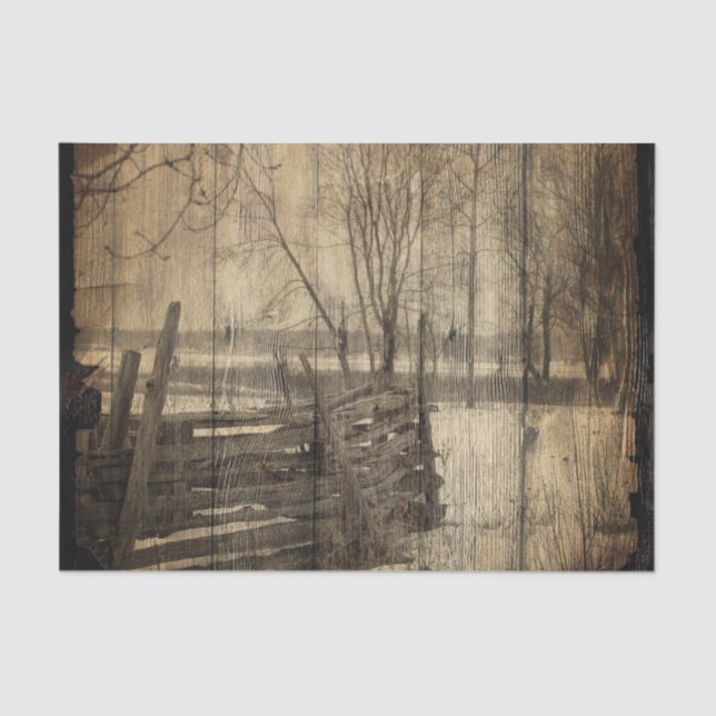 Primitive western country old wood fence farm tissue paper (Front)