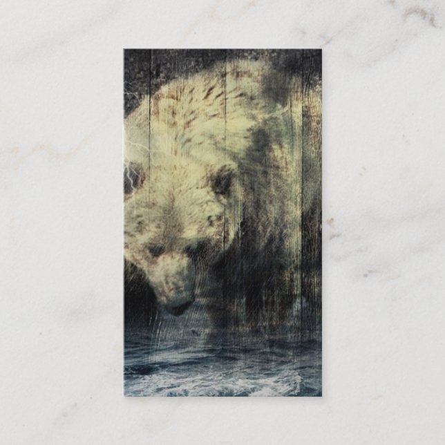Primitive Western Woodgrain Woodland Grizzly Bear Business Card (Front)