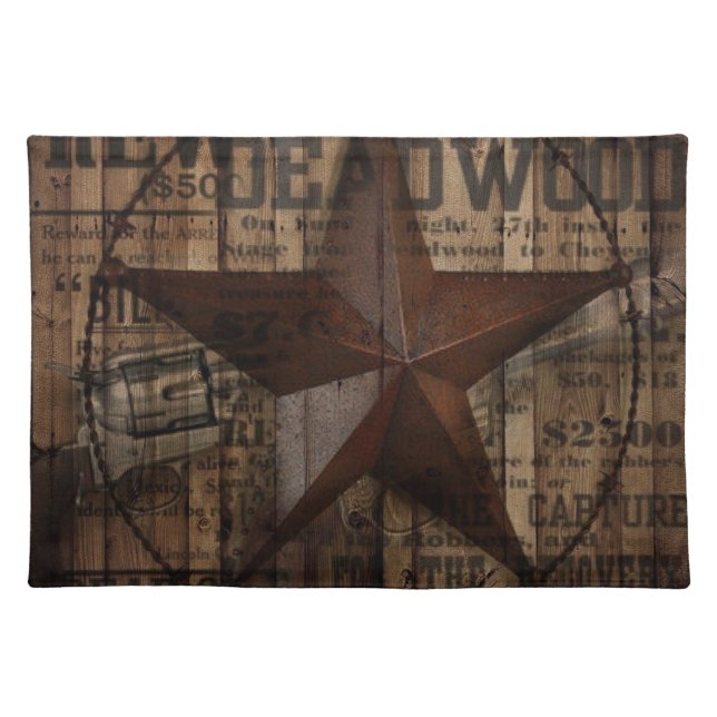 primitive wild western country Texas Lone Star Cloth Placemat (Front)