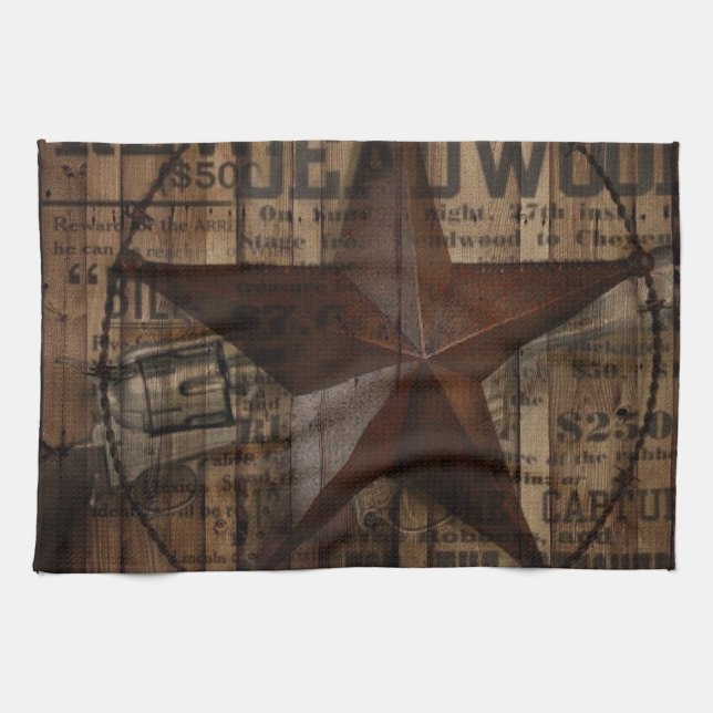 primitive wild western country Texas Lone Star Kitchen Towel (Horizontal)