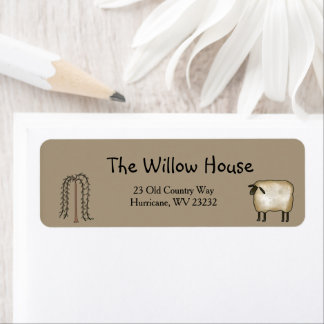 Primitive Willow Tree and Sheep Return Address Label