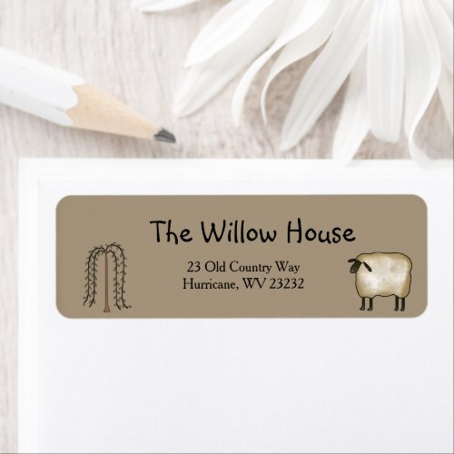 Primitive  Willow Tree and Sheep Return Address Label