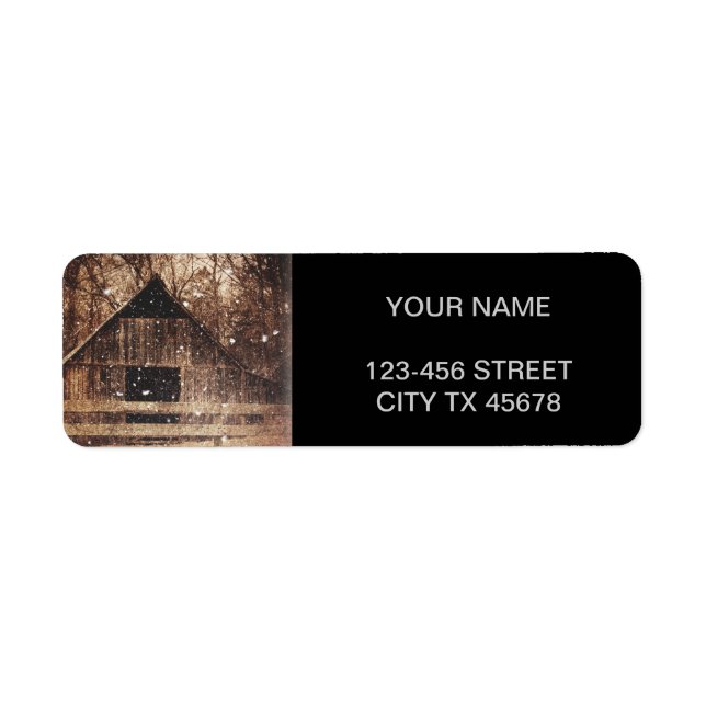 Primitive Winter Snow Country Rural Old Barn Label (Front)