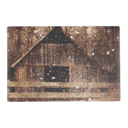 Primitive Winter Snow Country Rural Old Barn Placemat