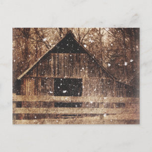 Primitive Winter Snow Country Rural Old Barn Postcard