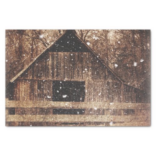 Primitive Winter Snow Country Rural Old Barn Tissue Paper