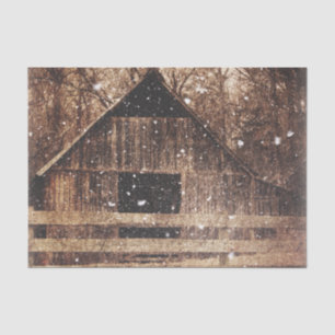 Primitive Winter Snow Country Rural Old Barn Tissue Paper