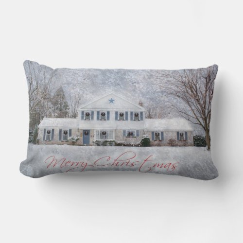 Primitive Winter Snow Country Rustic Open House Lumbar Pillow