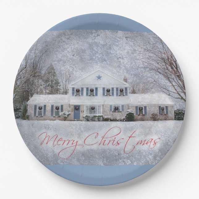 Primitive Winter Snow Country Rustic Open House Paper Plates (Front)