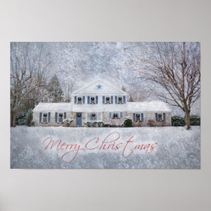 Primitive Winter Snow Country Rustic Open House Poster