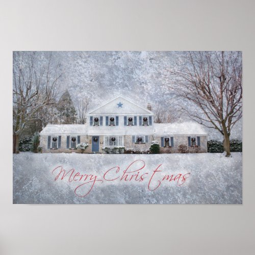 Primitive Winter Snow Country Rustic Open House Poster