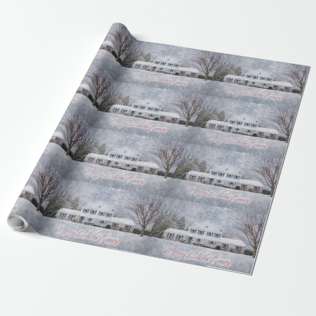 Primitive Winter Snow Country Rustic Open House Wrapping Paper (Unrolled)